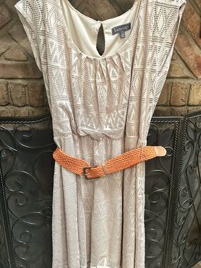 Luxology Cream Crochet Maxi Dress with Orange Woven Belt